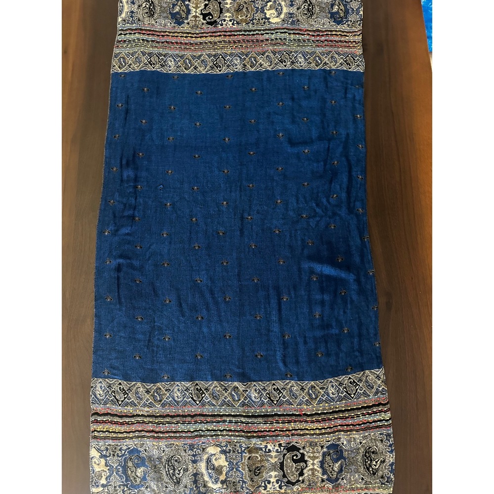 Blue & Olive Reversible Paisley Pashmina Shawl Fringe Wrap Scarf Bohemian - Picture 2 of 8